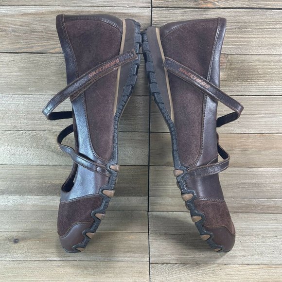 Skechers Womens Size 10 Brown Mary Jane Slip On Leather Shoes SN21571 Round Toe - Picture 6 of 9